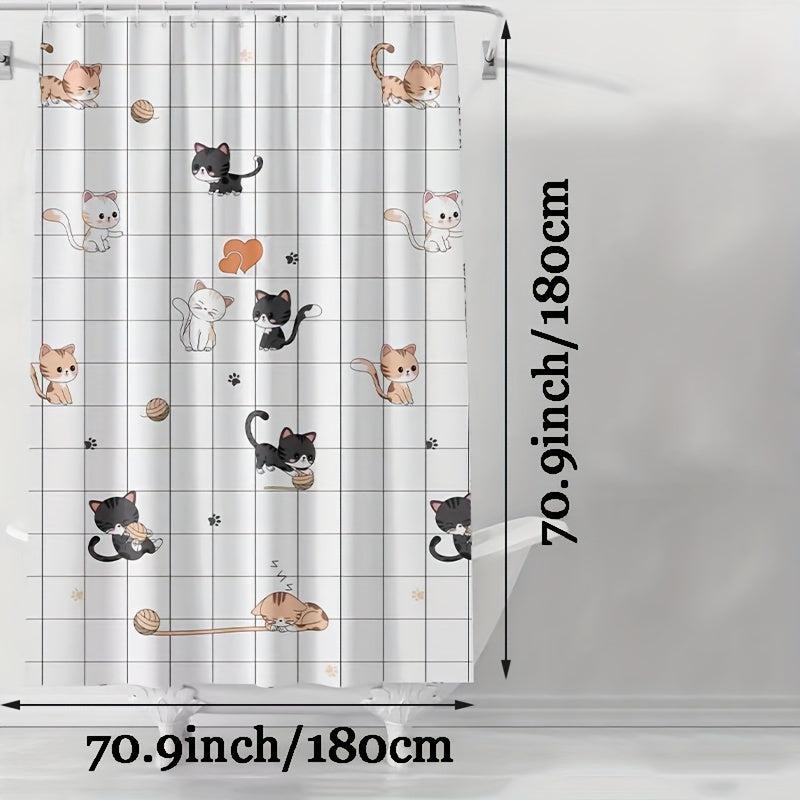 Funny Cat Shower Curtain Set with 12 Hooks