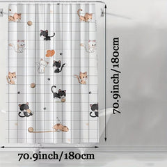 Funny Cat Shower Curtain Set with 12 Hooks