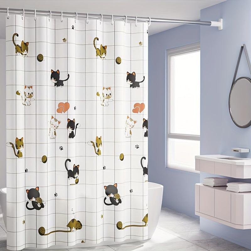 Funny Cat Shower Curtain Set with 12 Hooks