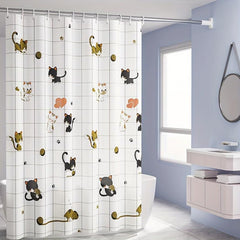 Funny Cat Shower Curtain Set with 12 Hooks