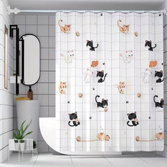 Funny Cat Shower Curtain Set with 12 Hooks