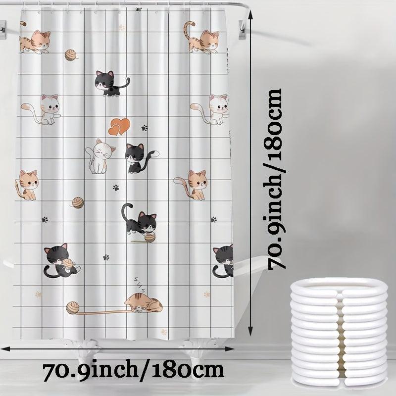 Funny Cat Shower Curtain Set with 12 Hooks