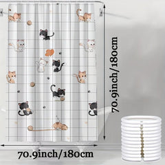 Funny Cat Shower Curtain Set with 12 Hooks