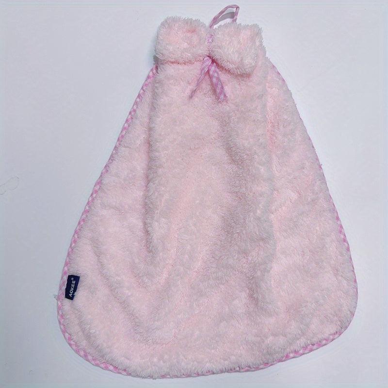 Soft Coral Fleece Hand Towel with Hanging Loop for Bathroom