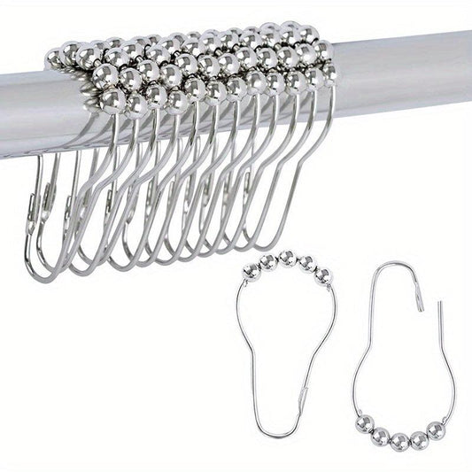 12pcs Roller Ball Shower Curtain Hooks Stainless Steel Rust Proof