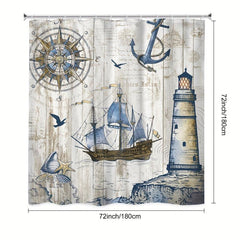Nautical Sailboat Shower Curtain Waterproof Polyester Fabric Bathro