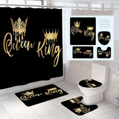 4PCS King Queen Crown Beauty Art Shower Curtain Set