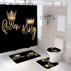 4PCS King Queen Crown Beauty Art Shower Curtain Set