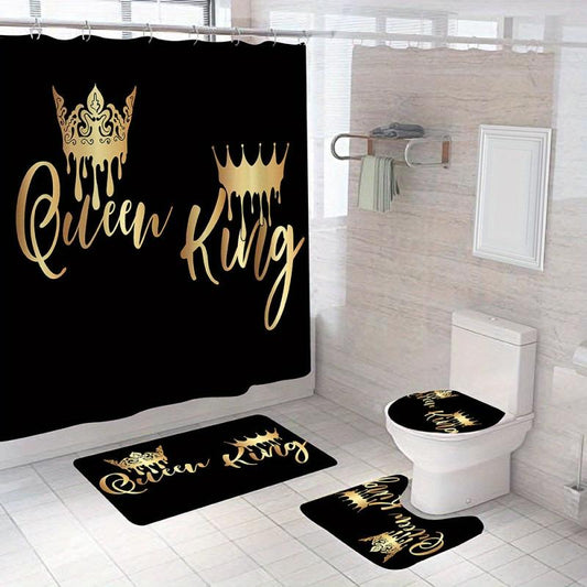 4PCS King Queen Crown Beauty Art Shower Curtain Set