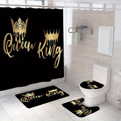 4PCS King Queen Crown Beauty Art Shower Curtain Set