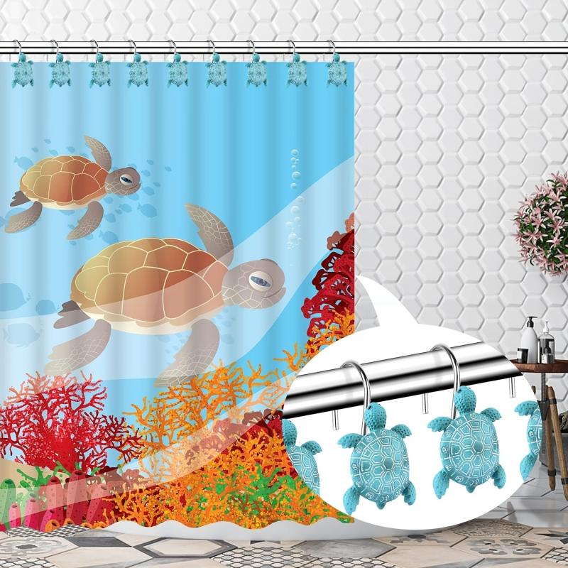 Sea Turtle Resin Shower Curtain Hooks Set of 12