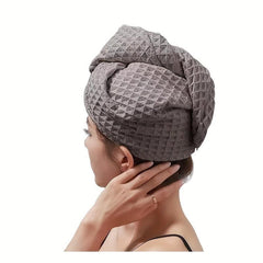Waffle Microfiber Hair Towel with Button - Soft Hair Drying Cap