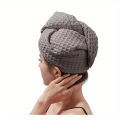 Waffle Microfiber Hair Towel with Button - Soft Hair Drying Cap