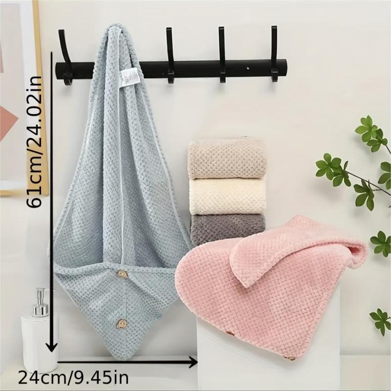 Waffle Microfiber Hair Towel with Button - Soft Hair Drying Cap