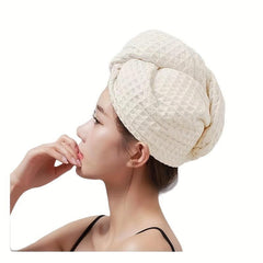 Waffle Microfiber Hair Towel with Button - Soft Hair Drying Cap