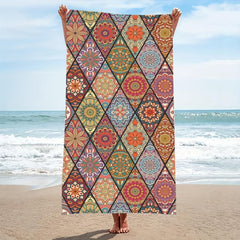 Boho Beach Towel Quick Drying Soft Absorbent Double Sided Plush Fabric Blanket