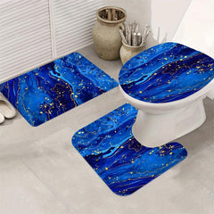 4pcs Dark Marble Shower Curtain Waterproof Bathroom Decor Set