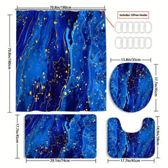 4pcs Dark Marble Shower Curtain Waterproof Bathroom Decor Set