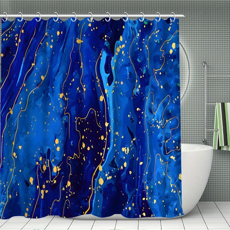 4pcs Dark Marble Shower Curtain Waterproof Bathroom Decor Set