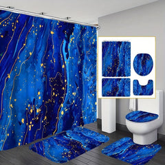 4pcs Dark Marble Shower Curtain Waterproof Bathroom Decor Set