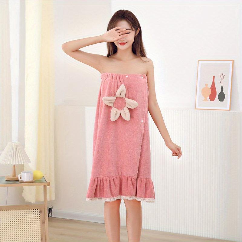 Flower Decor Adjustable Bath Skirt for Women Soft Bathrobe Sleepwear