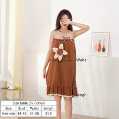Flower Decor Adjustable Bath Skirt for Women Soft Bathrobe Sleepwear