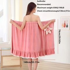 Flower Decor Adjustable Bath Skirt for Women Soft Bathrobe Sleepwear