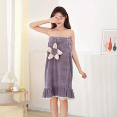 Flower Decor Adjustable Bath Skirt for Women Soft Bathrobe Sleepwear
