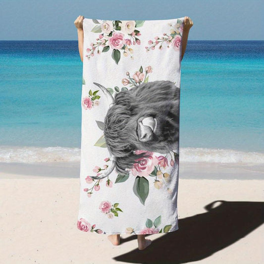 Highland Cow Pattern Microfiber Beach Towel 78 X 149 Sandproof Blanket