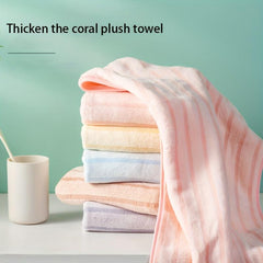 5pcs Striped Hand Towel Coral Fleece Soft Face Towel Absorbent Bathroom Supplies