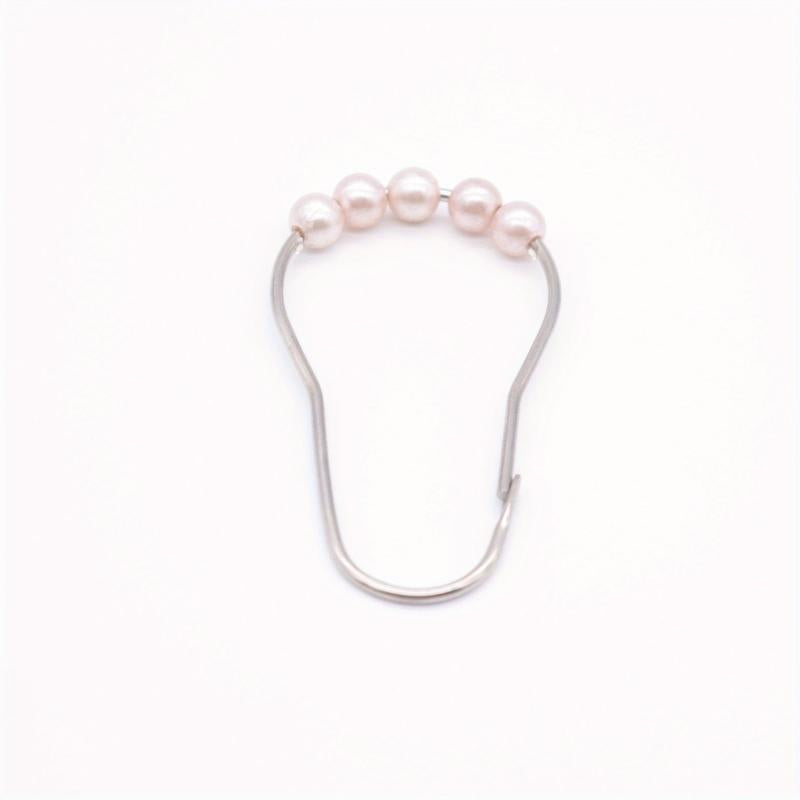 12pcs Faux Pearl Shower Curtain Hooks with Roller Balls