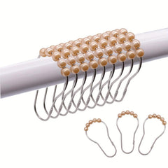 12pcs Faux Pearl Shower Curtain Hooks with Roller Balls