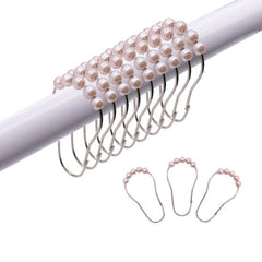 12pcs Faux Pearl Shower Curtain Hooks with Roller Balls