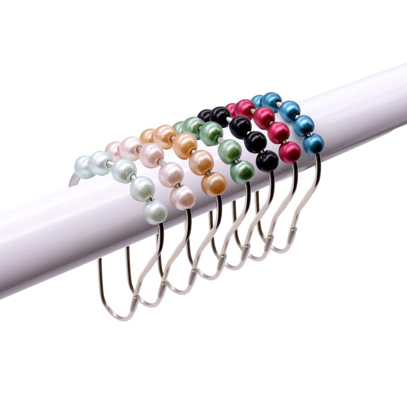12pcs Faux Pearl Shower Curtain Hooks with Roller Balls