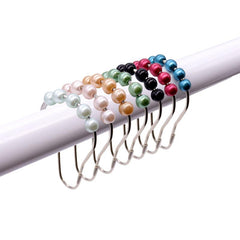 12pcs Faux Pearl Shower Curtain Hooks with Roller Balls