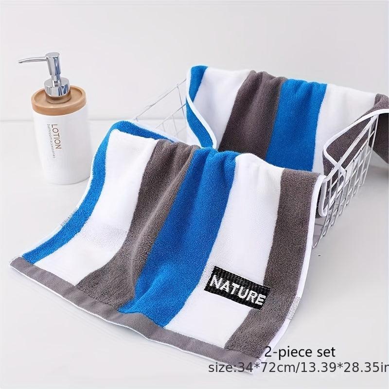 2pcs Striped Hand Towel Soft Cotton Absorbent Towel