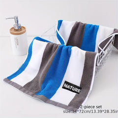 2pcs Striped Hand Towel Soft Cotton Absorbent Towel