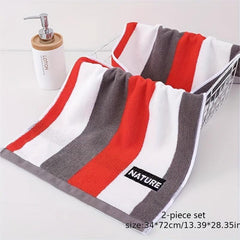 2pcs Striped Hand Towel Soft Cotton Absorbent Towel