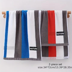 2pcs Striped Hand Towel Soft Cotton Absorbent Towel