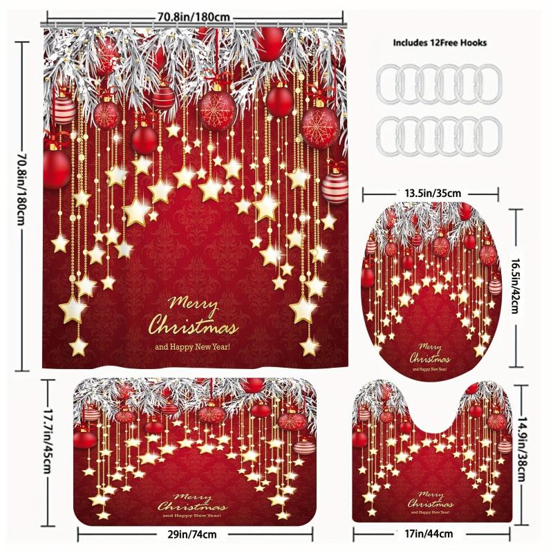 Christmas Star Light Shower Curtain Set with Non-slip Rug and Toilet Mat