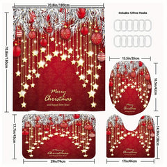 Christmas Star Light Shower Curtain Set with Non-slip Rug and Toilet Mat