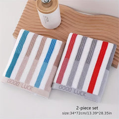 2pcs Striped Cotton Hand Towel Soft Couple Face Towel Absorbent Towel
