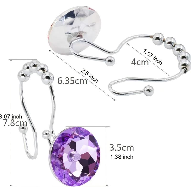 12pcs Rhinestone Shower Curtain Hooks Decorative Bathroom Accessories