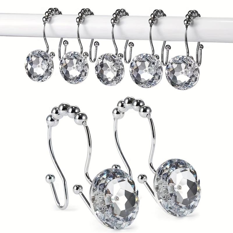 12pcs Rhinestone Shower Curtain Hooks Decorative Bathroom Accessories