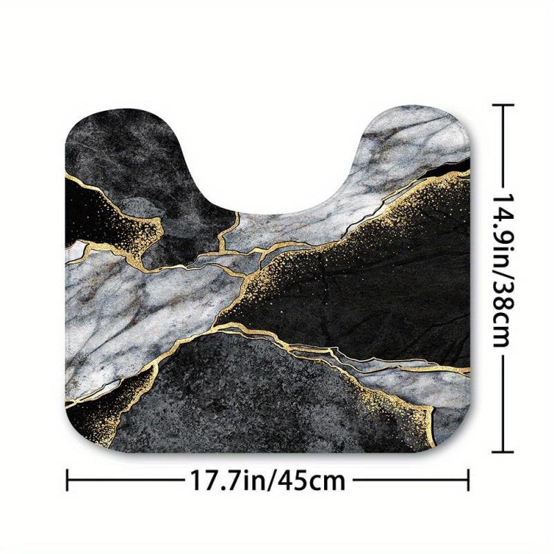 Marble Pattern Shower Curtain Set with 12 Hooks and Non Slip Bathroom Rug