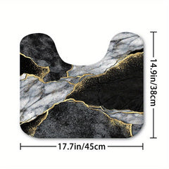 Marble Pattern Shower Curtain Set with 12 Hooks and Non Slip Bathroom Rug