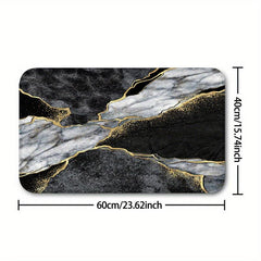 Marble Pattern Shower Curtain Set with 12 Hooks and Non Slip Bathroom Rug
