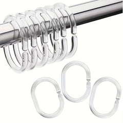 12pcs Transparent Plastic Shower Curtain Hook C-shaped Bathroom Accessories