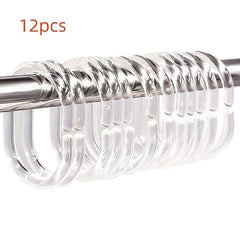 12pcs Transparent Plastic Shower Curtain Hook C-shaped Bathroom Accessories