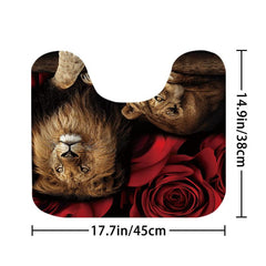 Waterproof Lion & Rose Flower Shower Curtain Set with 12 Hooks